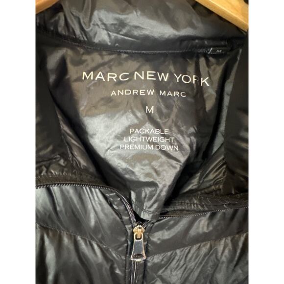 Andrew Marc New York Packable Black Down Puffer Jacket W/Hood Womens Medium - Picture 2 of 6